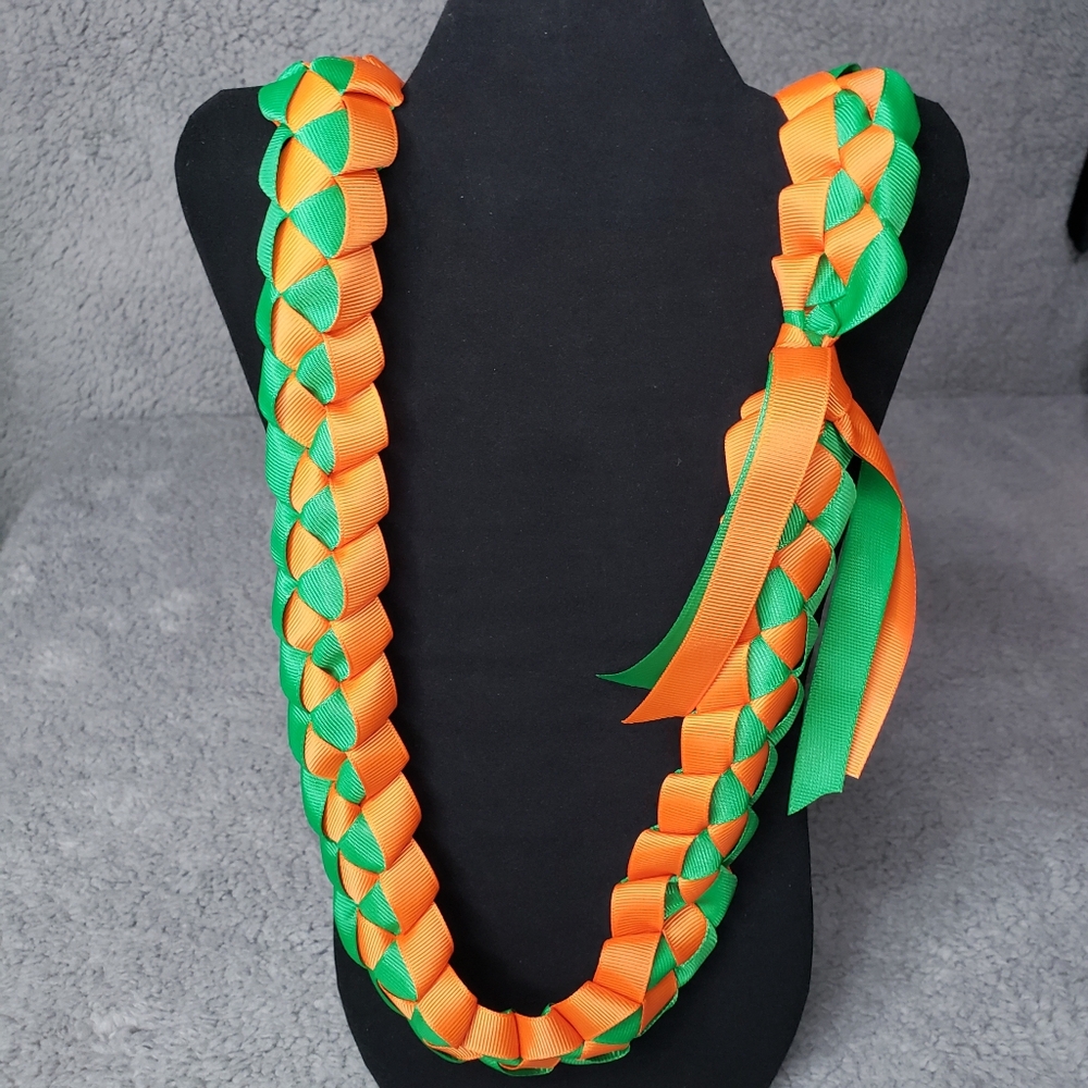 Ribbon Lei Green and Orange 20.5-inches